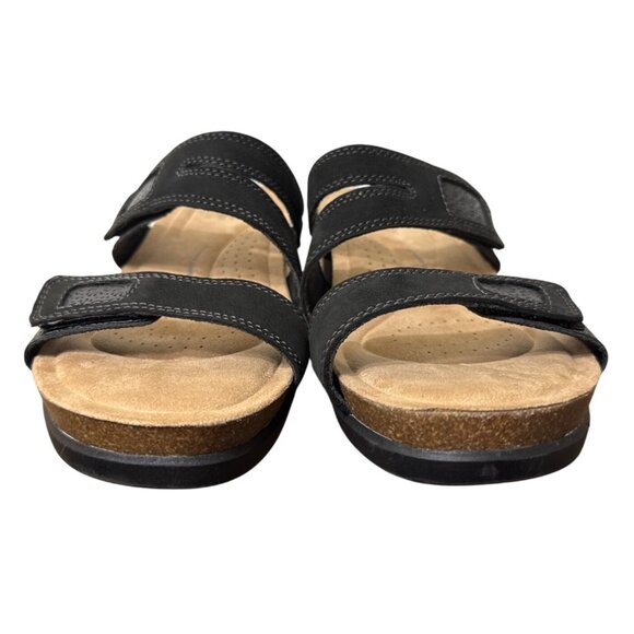 Clarks Calenne Maye Women's Black Leather Wedge Slide Sandals Two Straps Size 11 - Picture 6 of 14